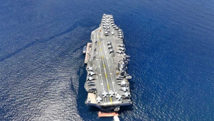 Aerial,Drone,Photo,Of,Uss,Gerald,R.,Ford,Latest,Technology