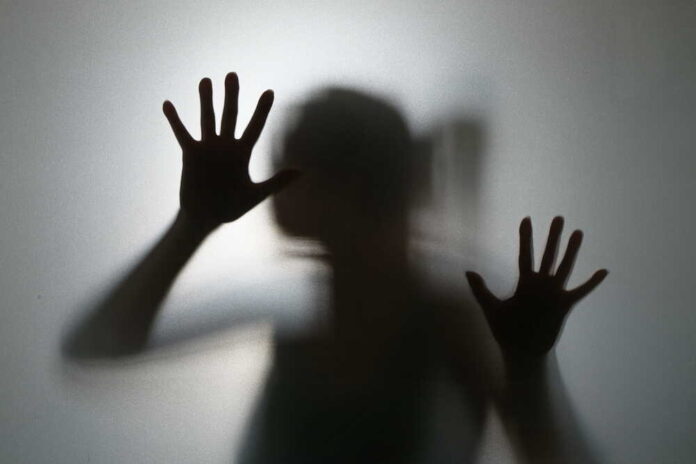 Blurry,Woman,Shadow,Behind,Mirror,,Film,Grain,Style