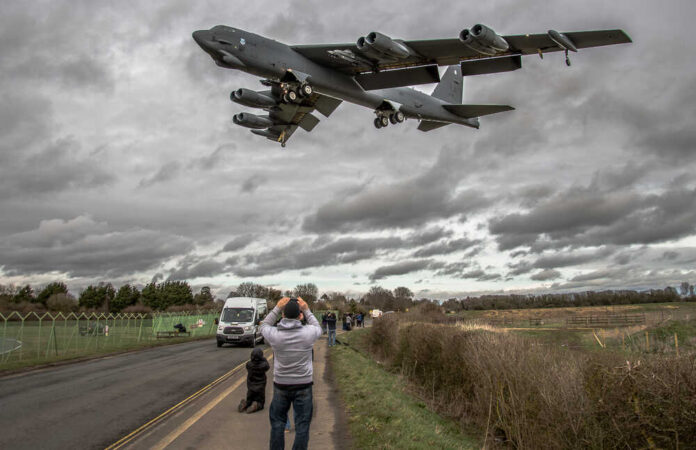 Raf,Fairford,,Gloucestershire,,Uk,-,16/03/2019.,Huge,American,B-52,Bombers