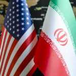 Flags of the United States and Iran displayed together