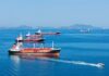 Several cargo ships navigating in a calm ocean