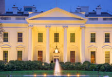 The White House illuminated at night