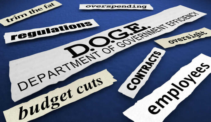 Budget and efficiency related words on torn paper strips