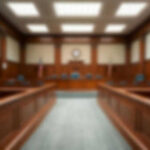 Empty blurred courtroom with wooden interior usa flags