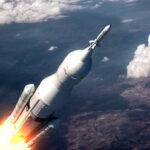 Rocket launching above the Earth.