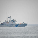 Coast guard ship on calm ocean waters