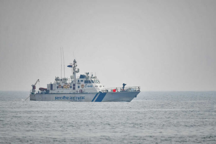 Coast guard ship on calm ocean waters