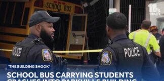 School bus carrying Maryland School for the Blind students crashes into Parkville building