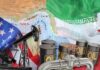 Iran Tries Tollbooth On The World An illustration featuring oil barrels, an oil pump, and flags of the USA and Iran over a map of the Middle East