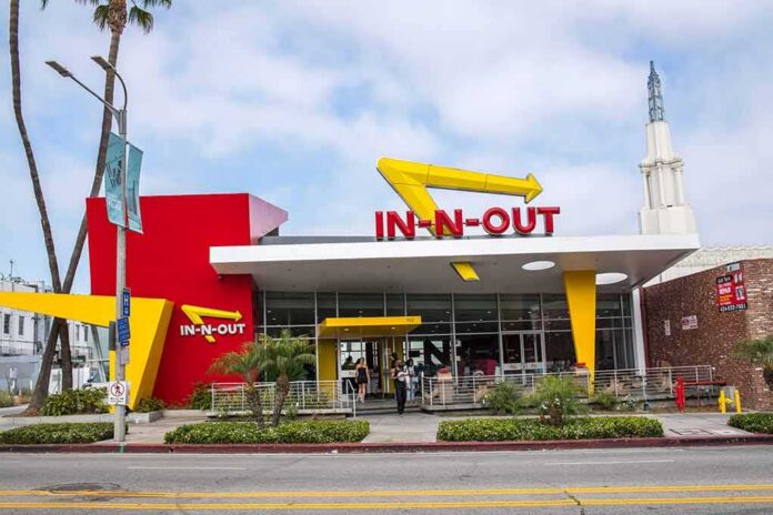 In-N-Out Burger restaurant exterior with red and yellow design