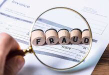 Gold Cybertruck Bought With Military Care Cash? Magnifying glass highlighting wooden blocks spelling fraud on an invoice