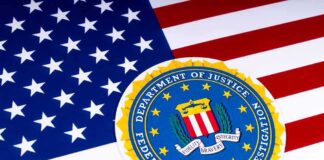FBI seal overlaid on the United States flag