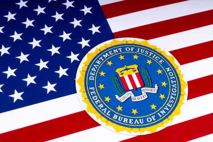 FBI seal overlaid on the United States flag