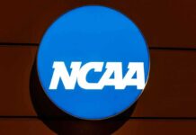 NCAA logo on a blue circular sign