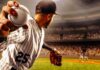 Rookie’s Nine-Pitch Inning Stuns Kansas City Baseball pitcher winding up to throw in a packed stadium