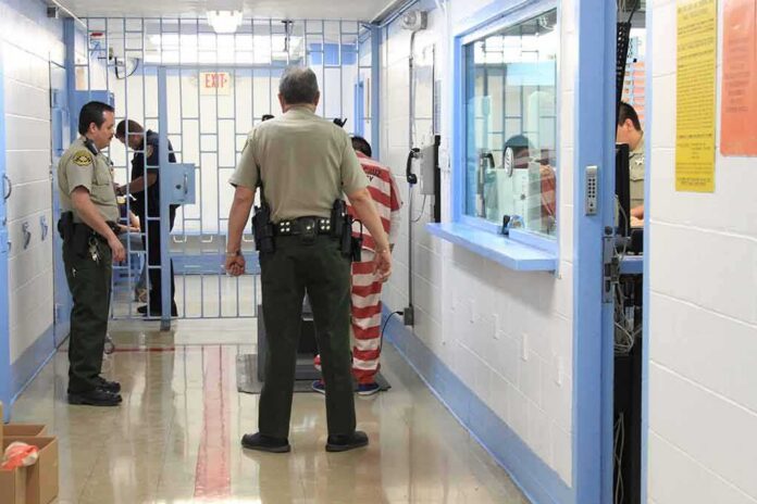 shutterstock_1546715348-6 Corrections officers escort an inmate in a jail hallway
