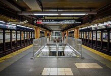 Subway Argument Ends in Morning Slashing Subway platform with stairwell and tracks on both sides