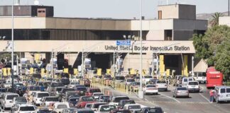 Border inspection station with heavy vehicle traffic