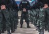 Police officers standing in formation