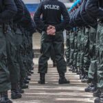 Police officers standing in formation