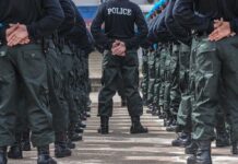 Police officers standing in formation