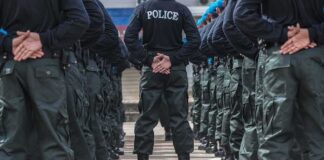 Police officers standing in formation