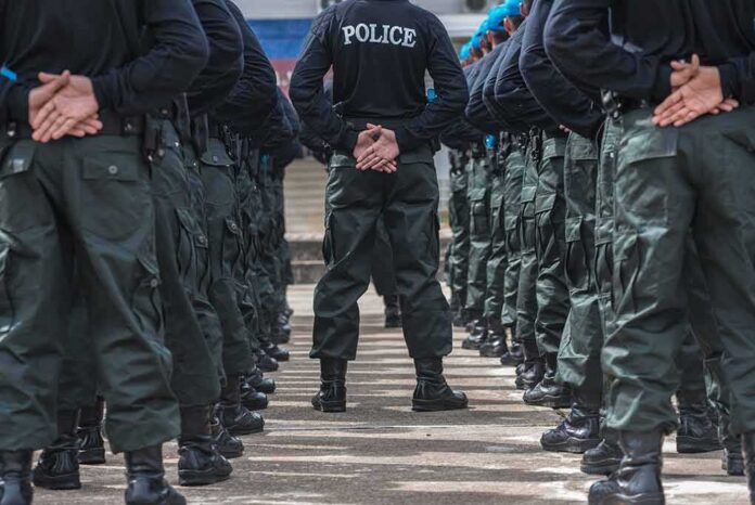 Police officers standing in formation