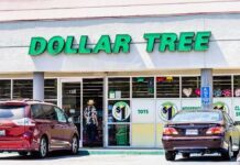 Dollar Tree storefront with cars parked out front